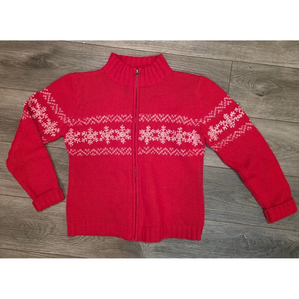 Paul Harris Design Women L Cardigan Red Snowflake Fair Isle Full Zip Sweater